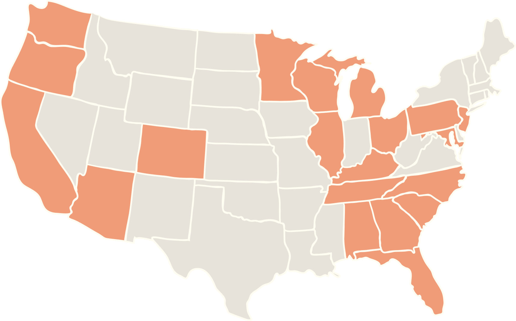 Map of USA showing Knock service coverage