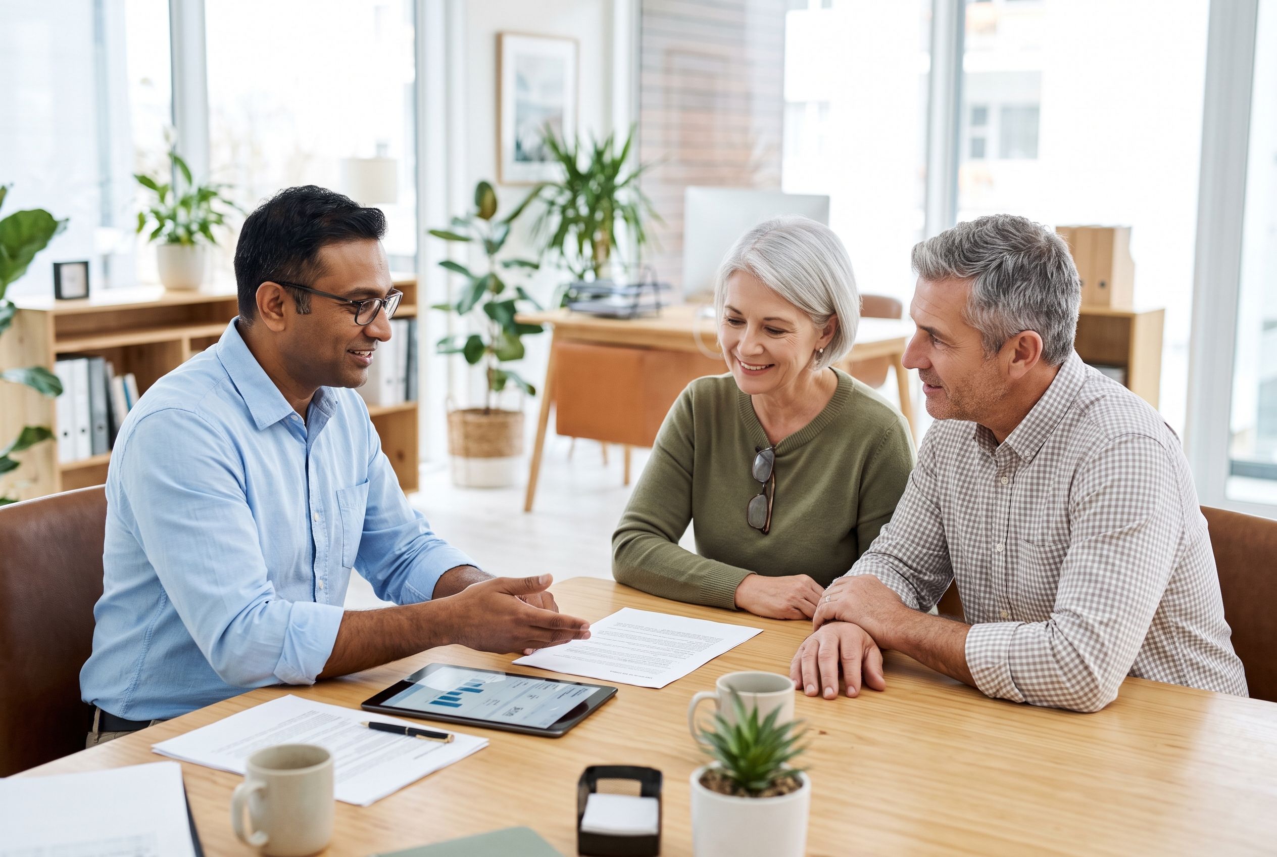 A couple reviewing their mortgage options with a loan officer