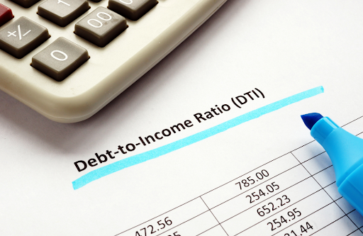 Debt to income ratio worksheet with highlighter and calculator
