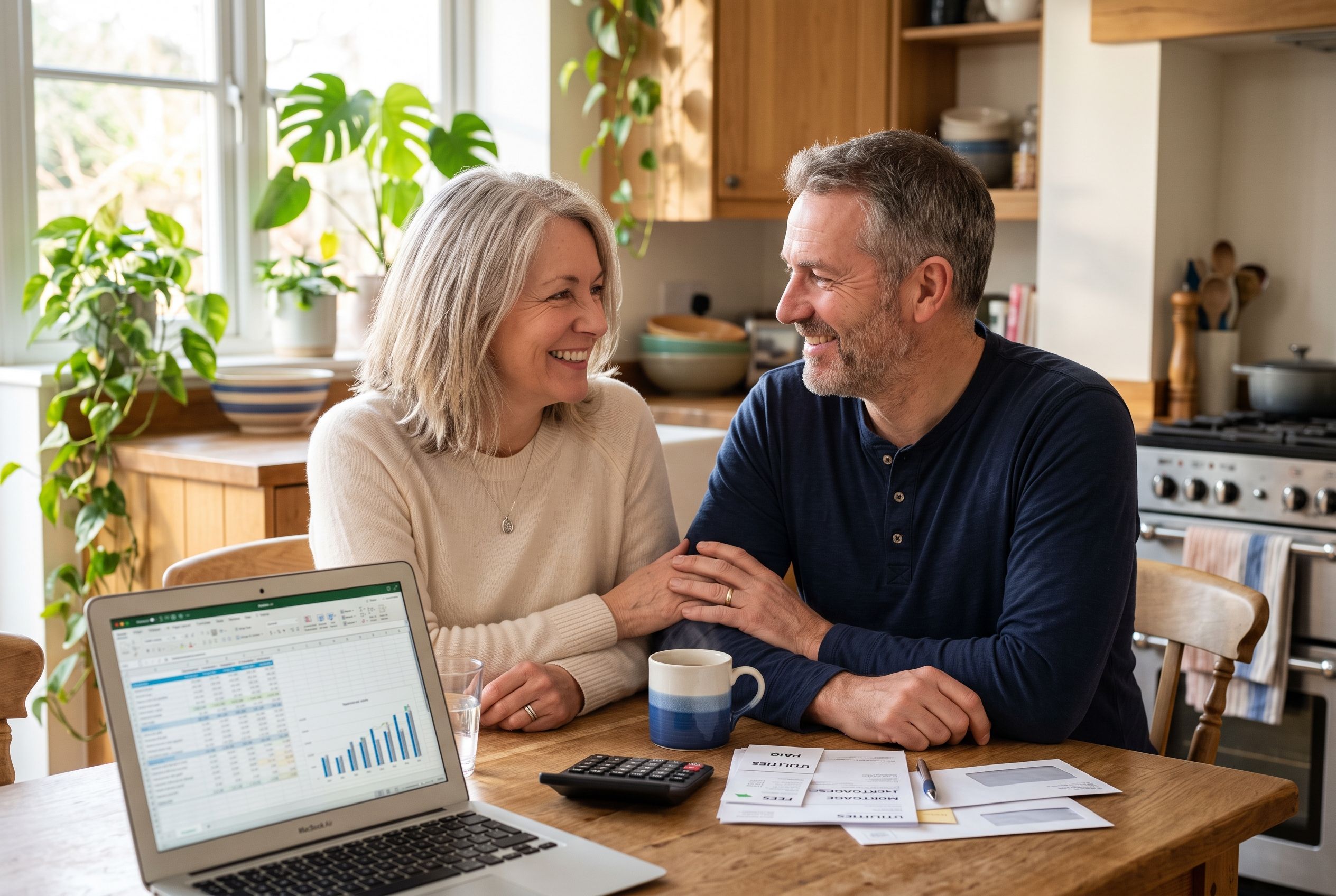 Homeowner reviewing mortgage costs while planning to upsize without two payments
