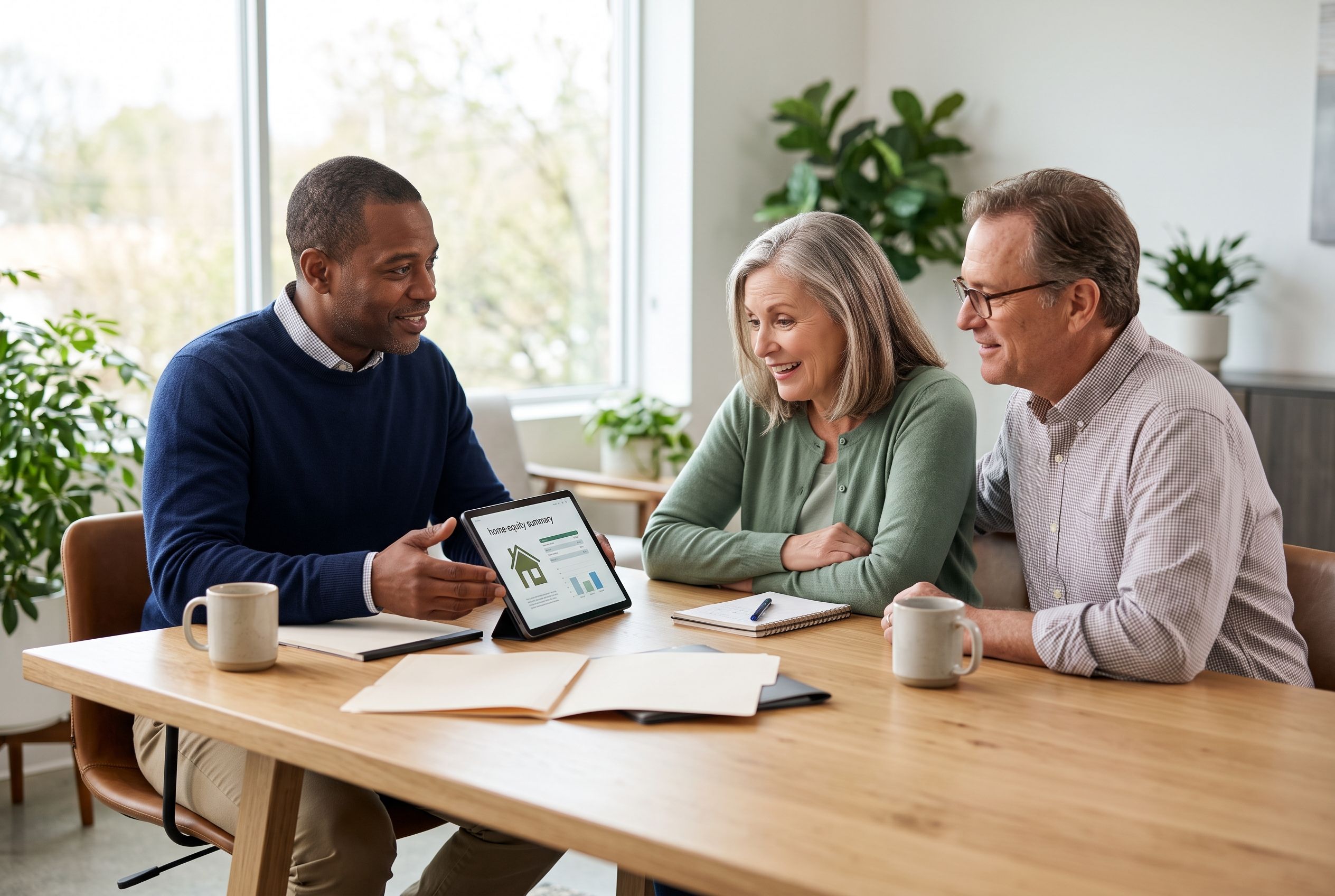 A loan officer showing move-up clients how to use their home equity