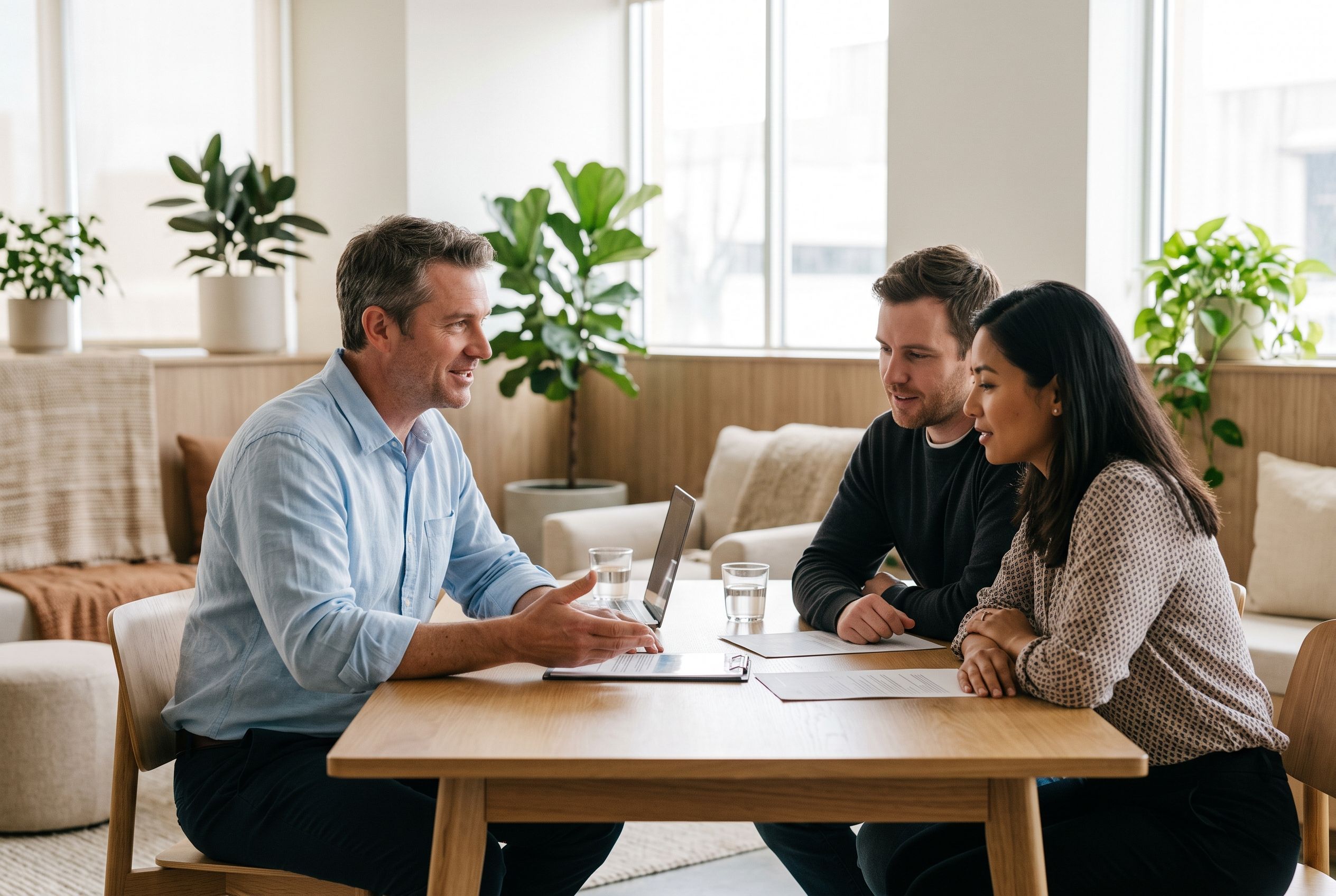 A loan officer confidently handling a client's rate objection